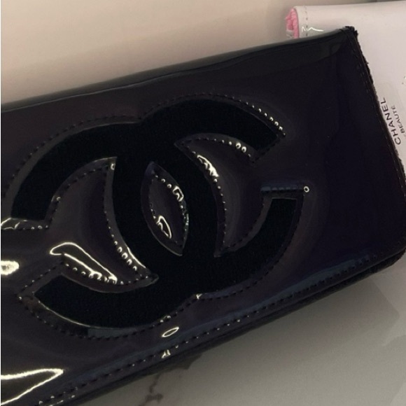 CHANEL Handbags - CHANEL Glossy Black Patent Leather Wallet